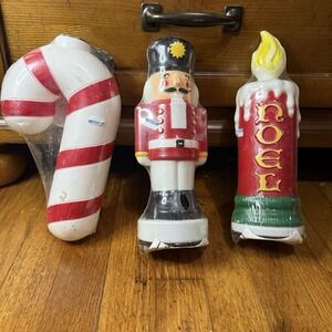 NOS Empire Blow Mold Christmas Candle, Candy Cane Nutcracker, Light Topper 10.5"